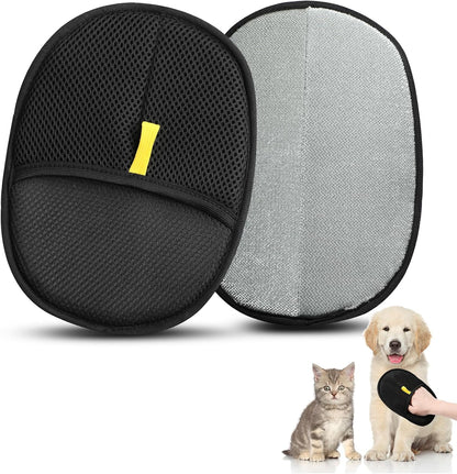 Black pet hair removal glove showing the gray cleaning surface and mesh hand pocket